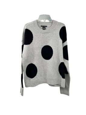 Chelsea & Theodore Polka Dot Cropped Sweater Knit Long Sleeve Gray/Black Small